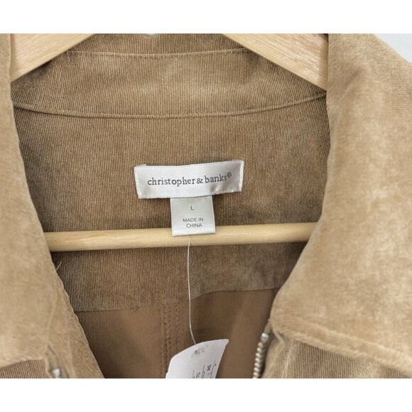 NWT Christopher & Banks Khaki Brown Corduroy Zip Blazer Jacket Sz L Preppy Ofc - Picture 6 of 11